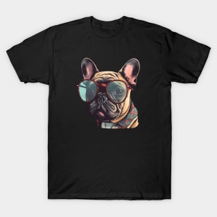 French Bulldog Retro Vibes - Geeky Bulldog Wearing Glasses T-Shirt